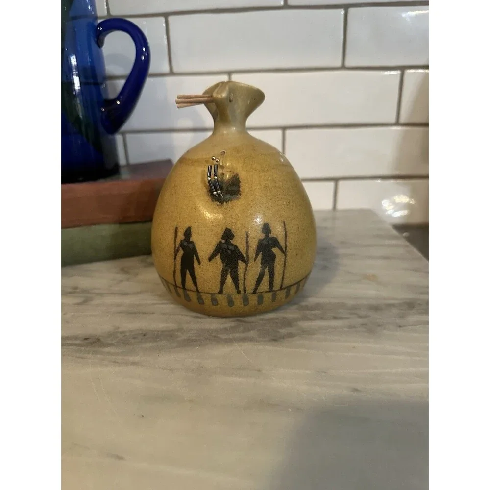 Michael Schlyer Flat Earth Studio Pottery 3 Warriors Vase Vintage Cabincore